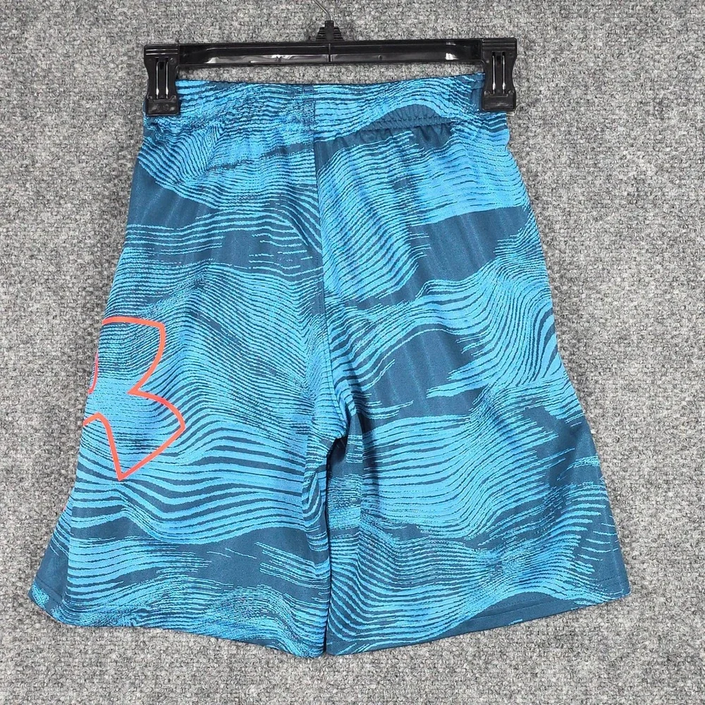 Under Armour YOUTH Boys Medium Blue Graphic HeatGear Athletic Shorts Teal